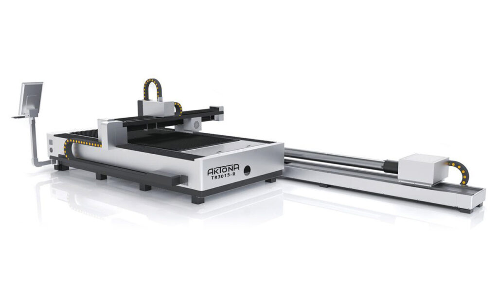 AKTONA TR3015-RA Laser fiber z dostawką do cięcia profili z czarnymi i srebrnymi akcentami. Umożliwia precyzyjne cięcie profili zamkniętych okrągłych oraz kwadratowych.