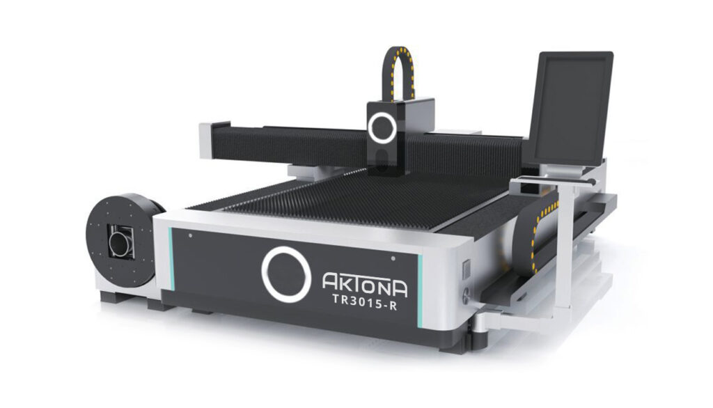 AKTONA TR3015-RA Laser fiber z dostawką do cięcia profili z czarnymi i srebrnymi akcentami. Umożliwia precyzyjne cięcie profili zamkniętych okrągłych oraz kwadratowych.