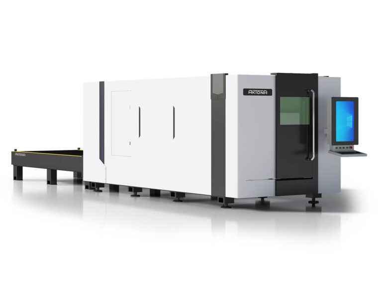 Zamknięta wycinarka fiber Aktona HSD z wymiennymi stołami. Nowoczesna maszyna przemysłowa.